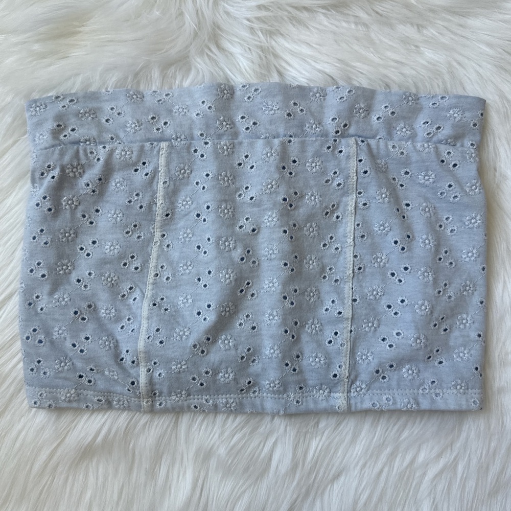 Aeropostale Light Blue Floral With Eyelet Pattern Tube Top